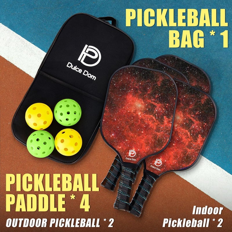 DULCE DOM Pickleball Paddles Set of 2/4 - USAPA Approved, 4 Indoor Outdoor Pickleball Balls, Fiberglass Surface Paddle Racket with Cover Bag, Ideal Training Equipment Gift for Men & Women - Image 5
